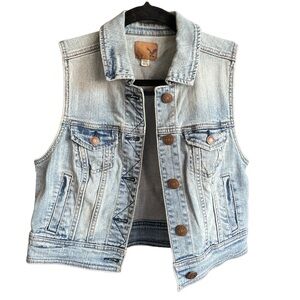 American Eagle Small Denim Blue Jean Button Up Vest